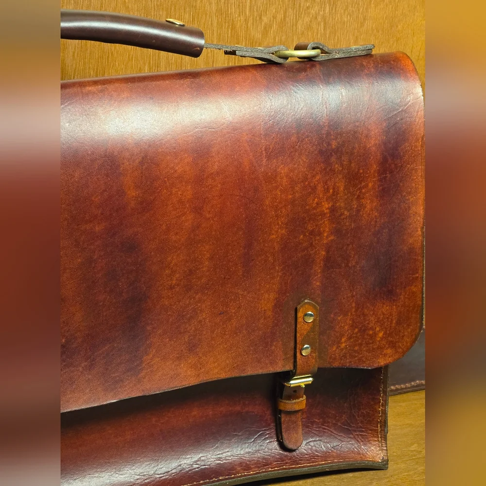 VINTAGE ENGLISH THICK LEATHER BRIEFCASE ATTACH PORTFOLIO LONDON